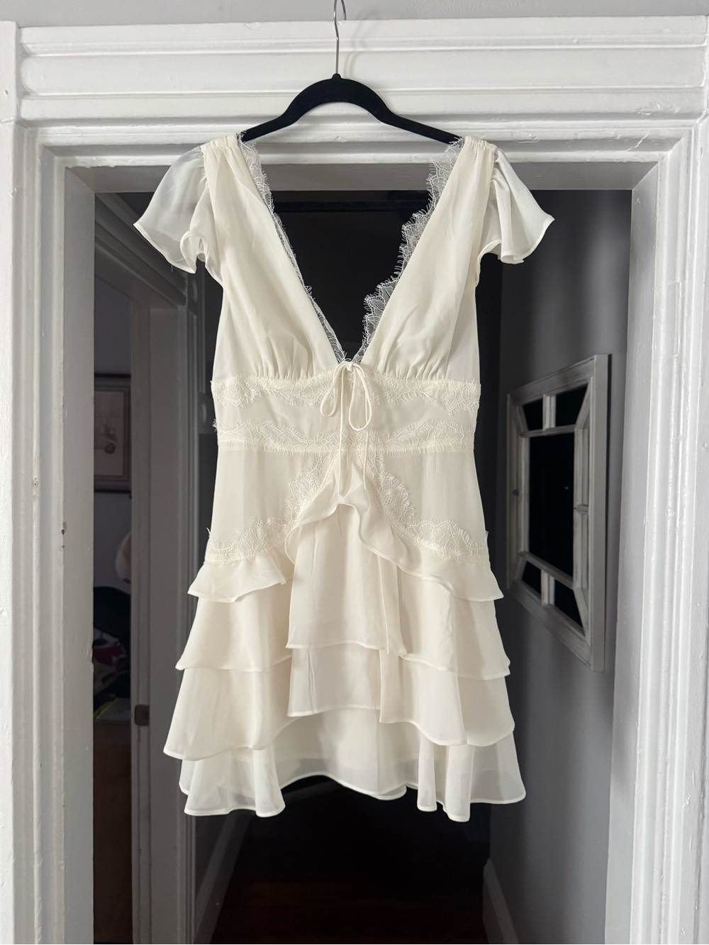 Ivory Lace-Trim Mini Dress